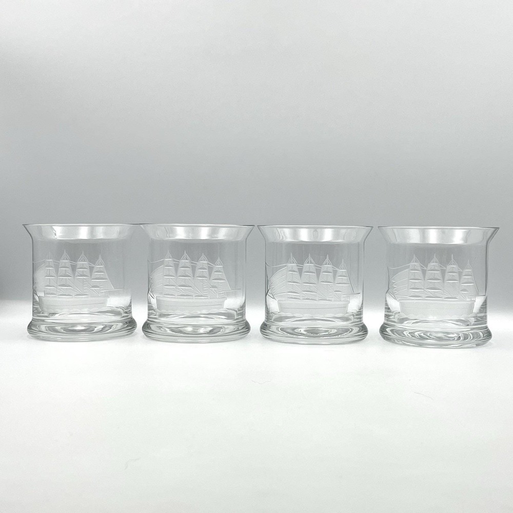 Toscany Etched Clipper Old Fashioned Rocks Whiskey 5 Oz Glasses 3.75" Set Of 4